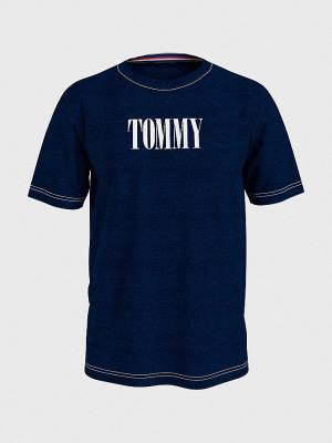 Tommy Hilfiger Contrast Logo Organic Cotton Moški Kopalke Modra | TH849YNU