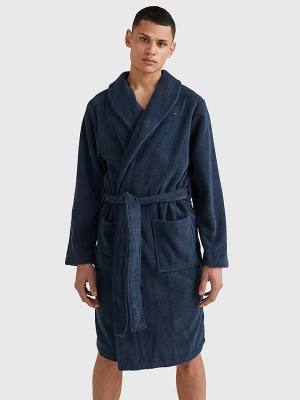 Tommy Hilfiger Cotton Towelling Bathrobe Moški Pižama Modra | TH031TNE