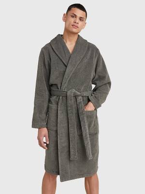 Tommy Hilfiger Cotton Towelling Bathrobe Moški Pižama Siva | TH254RTF