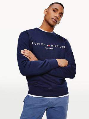 Tommy Hilfiger Crew Neck Logo Moški Pulover Modra | TH159JXQ