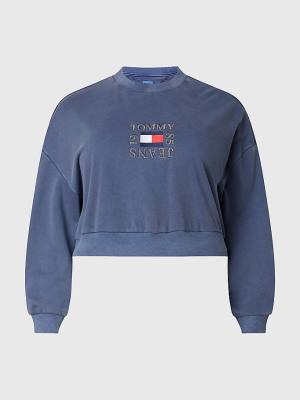 Tommy Hilfiger Curve Crop Logo Ženske Pulover Modra | TH871UBY