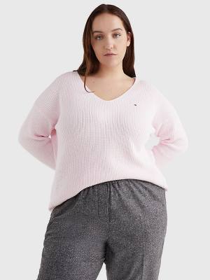 Tommy Hilfiger Curve Rib-Knit Organic Cotton Relaxed Fit Jumper Ženske Puloverji Roza | TH083IAL