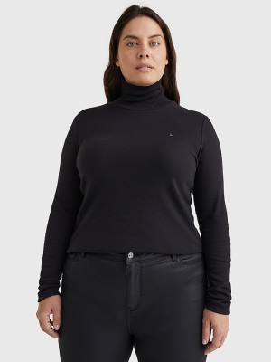 Tommy Hilfiger Curve Roll Neck Skinny Fit Jumper Ženske Majice Črna | TH823GXJ