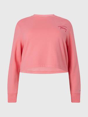 Tommy Hilfiger Curve Signature Fleece Ženske Pulover Roza | TH479YMA