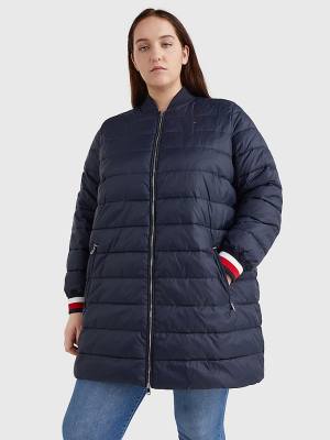 Tommy Hilfiger Curve TH Protect Filled Long Bomber Coat Ženske Jakne Modra | TH641IPL