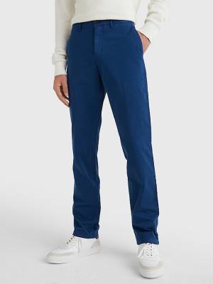 Tommy Hilfiger Denton Straight Fit Satin Chinos Moški Hlače Modra | TH647THK