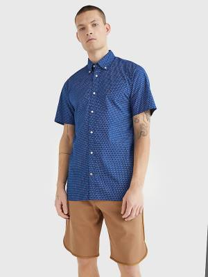 Tommy Hilfiger Dot Regular Fit Short Sleeve Moški Srajce Modra | TH401FXO