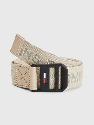 Tommy Hilfiger Elevated Enamel Flag Buckle Moški Pas Za Hlače Bež | TH764DLC