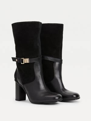 Tommy Hilfiger Elevated Leather High Heel Ženske Škornji Črna | TH293GEH