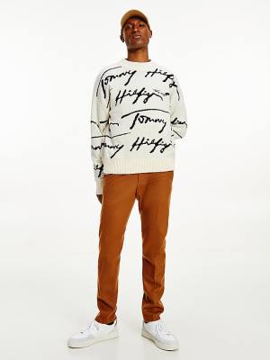 Tommy Hilfiger Elevated Signature Logo Jumper Moški Puloverji Bela | TH241MES