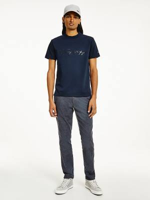 Tommy Hilfiger Elevated Signature Organic Cotton Moški Majice Modra | TH079VIC