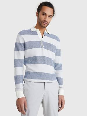 Tommy Hilfiger Elevated Stripe Rugby Shirt Moški Puloverji Siva | TH645WUO