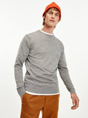 Tommy Hilfiger Elevated Wool Silk Jumper Moški Puloverji Siva | TH230LJD