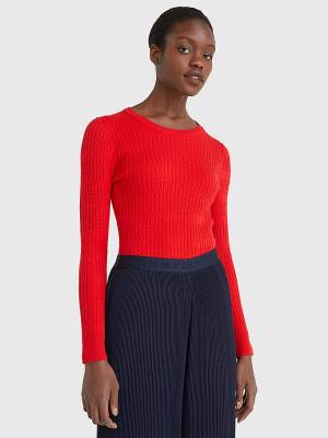 Tommy Hilfiger Essential Cable Knit Jumper Ženske Puloverji Oranžna | TH918RDK