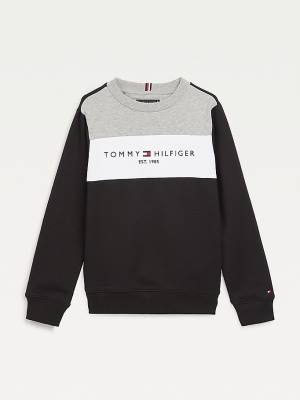 Tommy Hilfiger Essential Colour-Blocked Organic Cotton Fantje Pulover Črna | TH154YEQ