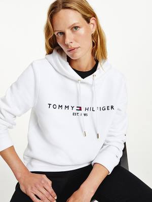 Tommy Hilfiger Essential Logo Ženske Pulover s kapuco Bela | TH249NZR