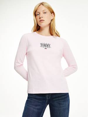 Tommy Hilfiger Essential Long Sleeve Logo Ženske Majice Roza | TH874COR