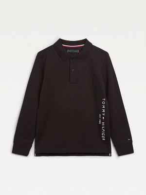 Tommy Hilfiger Essential Long Sleeve Polo Fantje Majice Črna | TH756TIN