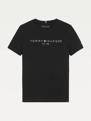 Tommy Hilfiger Essential Organic Cotton Logo Fantje Majice Črna | TH319FBW