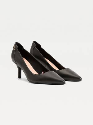 Tommy Hilfiger Essential Pointed Low Leather Pumps Ženske Visoke Pete Črna | TH956VNG