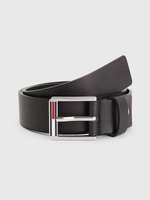 Tommy Hilfiger Essential Signature Buckle Leather Moški Pas Za Hlače Črna | TH106RJN