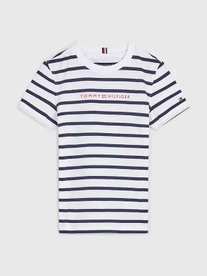 Tommy Hilfiger Essential Stripe Fantje Majice Bela | TH178JOQ