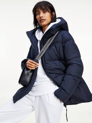 Tommy Hilfiger Essential TH Protect Padded Logo Coat Ženske Jakne Modra | TH124ETO