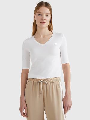 Tommy Hilfiger Essentials Slim Fit Half Sleeve Ženske Majice Bela | TH024PUJ