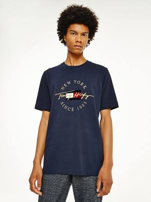 Tommy Hilfiger Exclusive Icons Organic Cotton Moški Majice Modra | TH469HJX