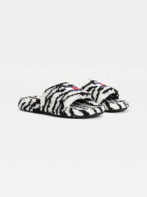 Tommy Hilfiger Faux Fur Zebra Slides Ženske Sandali Črna | TH045CLN