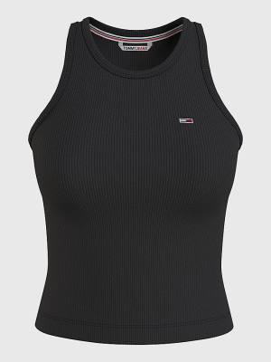 Tommy Hilfiger Feminine Ribbed Tank Top Ženske Majice Črna | TH423GOS