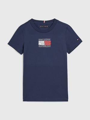 Tommy Hilfiger Flag Logo Fantje Majice Modra | TH096BLA