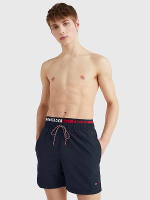 Tommy Hilfiger Flag Mid Length Drawstring Shorts Moški Kopalke Modra | TH036WNK