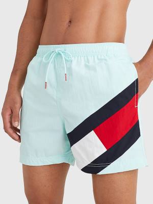 Tommy Hilfiger Flag Mid Length Drawstring Shorts Moški Kopalke Modra | TH183INQ