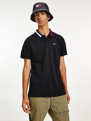 Tommy Hilfiger Flag Neck Regular Fit Moški Polo Majica Črna | TH679DFW