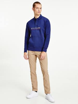 Tommy Hilfiger Flex Fleece Logo Rugby Shirt Moški Polo Majica Modra | TH927NBT