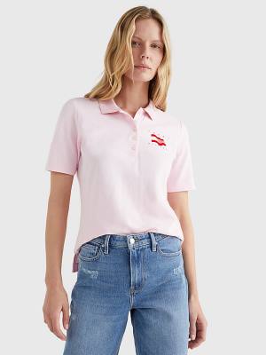 Tommy Hilfiger Flock Flag Ženske Polo Majica Roza | TH897FQI