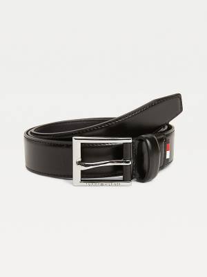 Tommy Hilfiger Formal Thin Leather Moški Pas Za Hlače Črna | TH687ZTC