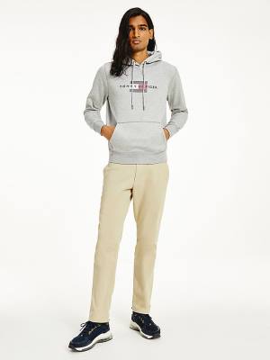 Tommy Hilfiger Front Logo Organic Cotton Fleece Moški Pulover s kapuco Siva | TH051LQA