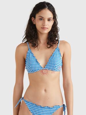 Tommy Hilfiger Gingham Frilled Triangle Padded Bikini Top Ženske Kopalke Modra | TH928QOK