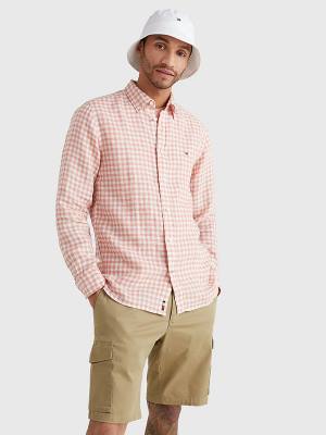 Tommy Hilfiger Gingham Regular Fit Linen Moški Srajce Roza | TH247FYB