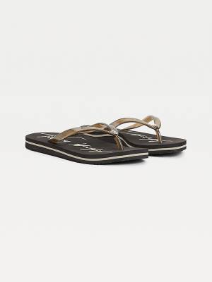 Tommy Hilfiger Glitter Strap Flip-Flops Ženske Sandali Črna | TH364UFJ