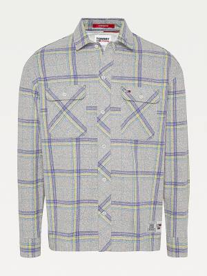 Tommy Hilfiger Heathered Organic Cotton Check Overshirt Moški Srajce Modra | TH872DRQ