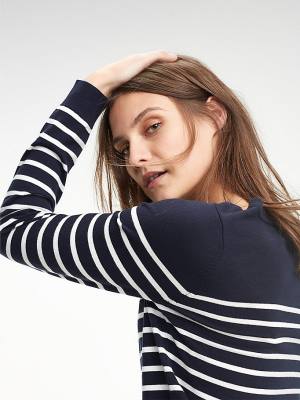 Tommy Hilfiger Heritage Boat Neck Stripe Jumper Ženske Puloverji Modra | TH426NTI