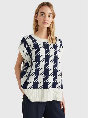 Tommy Hilfiger Houndstooth Relaxed Crew Neck Vest Ženske Puloverji Modra | TH501SFG