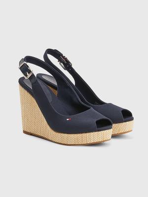 Tommy Hilfiger Iconic Slingback Espadrille High Heel Wedges Ženske Sandali Modra | TH425QWV