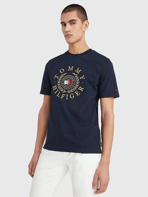 Tommy Hilfiger Icons Embroidery Moški Majice Modra | TH925CAF