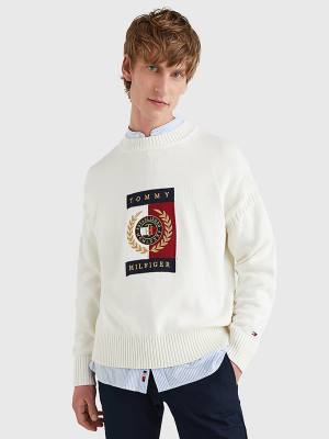 Tommy Hilfiger Icons Intarsia Graphic Jumper Moški Puloverji Bela | TH512WRK