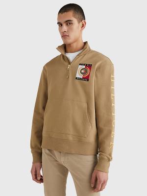 Tommy Hilfiger Icons Logo Half-Zip Moški Pulover s kapuco Rjav | TH479UBD