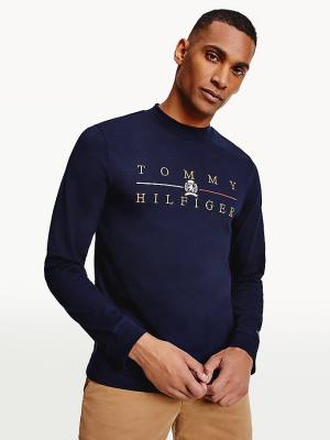 Tommy Hilfiger Icons Mock Turtleneck Long Sleeve Moški Majice Modra | TH158RGH